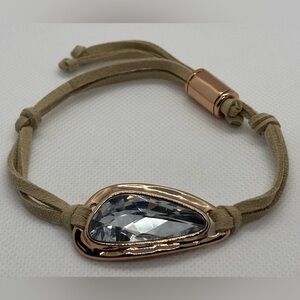 New Premier Designs Gold & Tan Adjustable Statement Gem Bracelet